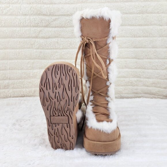 Cub 311 Tan Platform Furry Rave Mammoth Stomper Knee Boots - Picture 11 of 12
